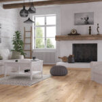 We wnętrzu w stylu eko nie może zabraknąć podłogi z drewnianym wzorem. Na zdjęciu panele wodoodporne Expedition 4V Dąb Masaya od RuckZuck