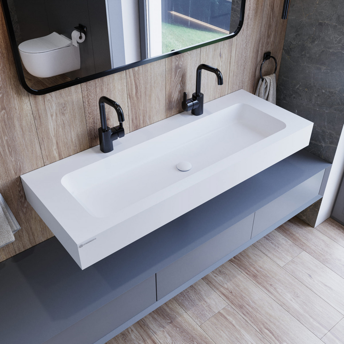 Cristalstone, umywalka 120 cm z odplywem tradycyjnym, kolekcja Linea Simpla