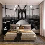 Mała sypialnia z fototapetą 3d powiększającą przestrzeń