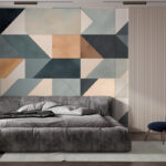 Sypialnia z fototapetą w stylu mid-century — kopia