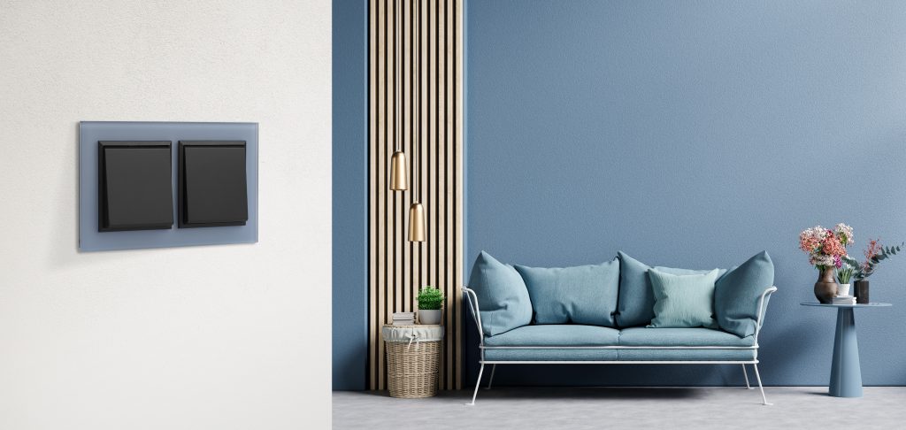 SONATA 09 ramka podwójna niebieskie szkło mrożone czarne klawisze poziom