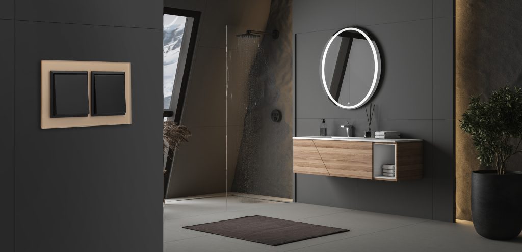 SONATA 17 ramka podwójna szampańskie szkło szronione czarne klawisze poziom