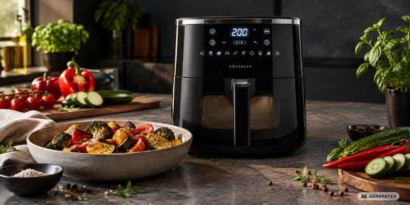 air_fryer_Kohersen_Black_Matt-NX_Ceramic z warzywami